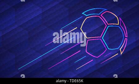 Fußball-Europameisterschaft hellen Hintergrund. Vector Illustration der abstrakten leuchtende Neon farbigen Fußball und Sechskant Raster über blauer Hintergrund Stock Vektor