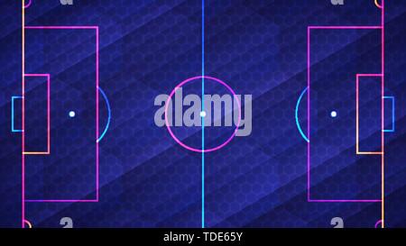 Fußball-Europameisterschaft hellen Hintergrund. Vector Illustration von leuchtenden Neon farbigen Fußballplatz und Sechskant Raster über blauer Hintergrund Stock Vektor