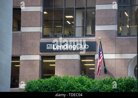 San Francisco, USA. 02 Mai, 2019. Die Kreditvergabe Club Logo kann in der Zentrale in der Innenstadt von San Francisco gesehen werden. Die Plattform vermittelt Kredit zwischen Verbrauchern. Credit: Andrej Sokolow/dpa/Alamy leben Nachrichten Stockfoto