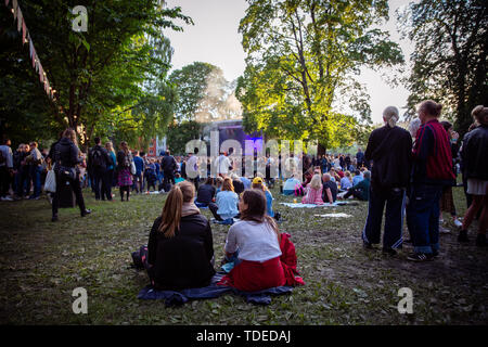 Oslo, Norwegen. 14 Juni, 2019. Oslo, Norwegen - 14. Juni 2019. Festivalbesucher an einem live Konzert mit dem Englischen indie rock Band die 1975 im norwegischen Musik Festival Piknik i Sunnfjord 2019 in Oslo. (Foto: Gonzales Foto/Alamy leben Nachrichten Stockfoto