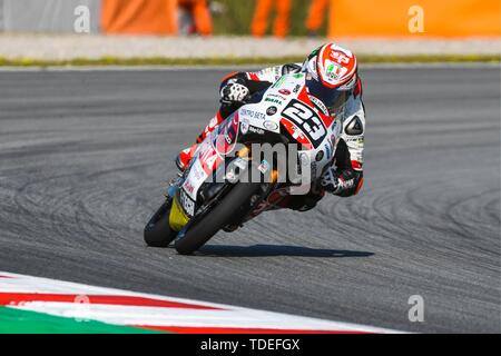 Barcelona, Spanien. 15 Juni, 2019. NICCOLO ANTONELLI (23) von Italien und SIC 58 Squadra Corse während der Moto3 Freies Training 3 Der Ctalunya Grand Prix im Stromkreis de Barcelona Rennbahn in Montmelo, Spanien am 15. Juni 2019 (Foto: Alvaro Sanchez) Credit: CORDON Cordon Drücken Sie die Taste/Alamy leben Nachrichten Stockfoto