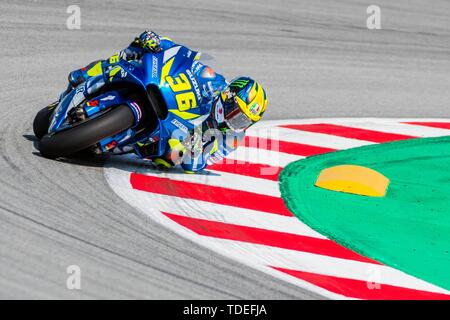 Barcelona, Spanien. 15 Juni, 2019. JOAN MIR (36) von Spanien und Team SUZUKI ECSTAR während der MOTO GP Freie Praxis 3 Der Ctalunya Grand Prix im Stromkreis de Barcelona Rennbahn in Montmelo, Spanien am 15. Juni 2019 (Foto: Alvaro Sanchez) Credit: CORDON PRESSE/Alamy Live News Credit: CORDON PRESSE/Alamy leben Nachrichten Stockfoto
