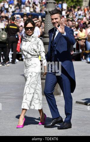 Sevilla, Spanien. 15 Juni, 2019. David und Victoria Beckham während der Hochzeit von Sergio Ramos und Pilar rubio in Sevilla am Samstag, den 15. Juni 2019. Credit: CORDON Cordon Drücken Sie die Taste/Alamy leben Nachrichten Stockfoto