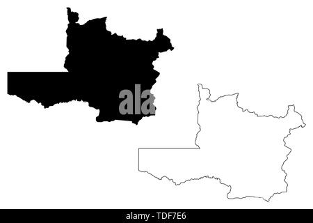 Nordwest Provinz (Provinzen von Sambia, Republik Sambia) Karte Vektor-illustration, kritzeln Skizze North Western Karte Stock Vektor