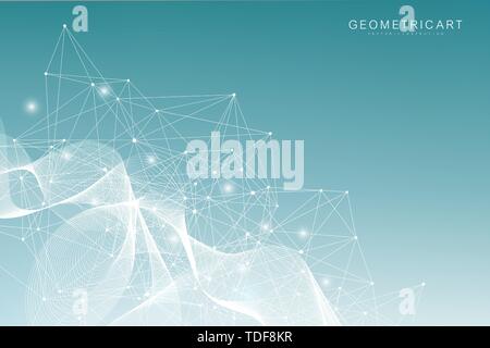 Geometrische abstrakte Hintergrund mit angeschlossenen Leitung und Punkten. Struktur Molekül und Kommunikation. Grosse Daten Visualisierung. Medizin, Technik, Wissenschaft Stock Vektor