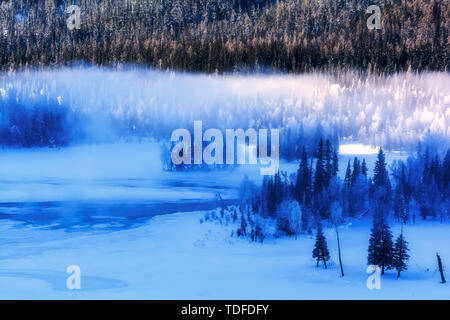 Morgen Nebel in Kanas unsterblichen Bay, Xinjiang Stockfoto