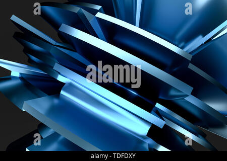 Blau sphärischen burst Metall, 3D-Rendering Stockfoto