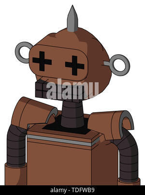 Porträt Stil braun Mech mit abgerundeten Kopf und Tastatur Mund und Pluszeichen Augen und Spitze Spitze. Stockfoto