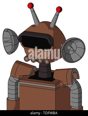 Porträt Stil braun Mech mit abgerundeten Kopf und Rohre Mund und schwarzen Visor Auge und Doppel-led Antenne. Stockfoto