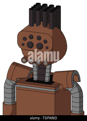Porträt Stil braun Mech mit abgerundeten Kopf und Rohre Mund und Augen und die Haare. Stockfoto