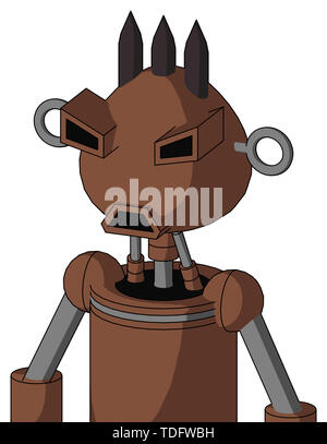 Porträt Stil braun Mech mit abgerundeten Kopf und Mund traurig und wütend, Augen und die drei dunklen Spitzen. Stockfoto
