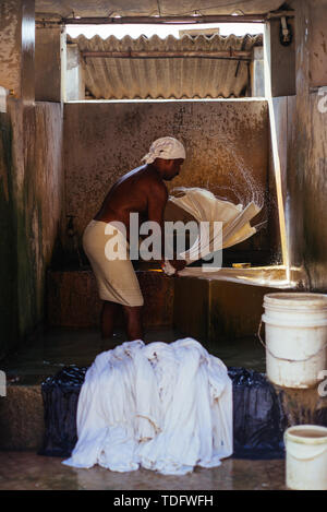 Die traditionelle Dhobi Khana öffentliche Wäscherei in Kochi, Indien. Stockfoto