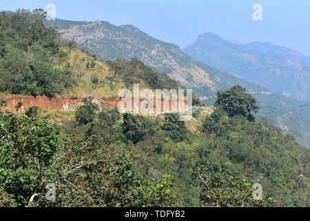 Blick auf das Tal von Cumbam Meghamalai Hügeln in Tamil Nadu Stockfoto