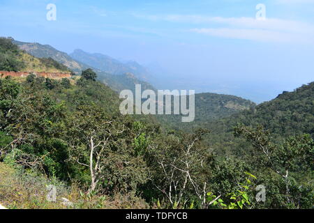 Blick auf das Tal von Cumbam Meghamalai Hügeln in Tamil Nadu Stockfoto