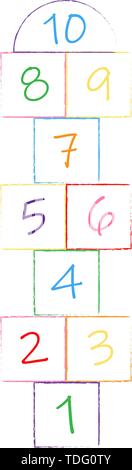 Kinder street Spiel. Spielplatz mit Zahlen. Abbildung mit hopse Spiel. Stock Vektor