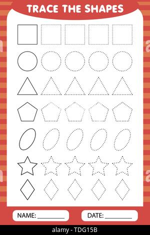 Lernen für Kinder, Zeichnung Aufgaben. Die geometrischen Formen um die Kontur nachzeichnen. Stock Vektor