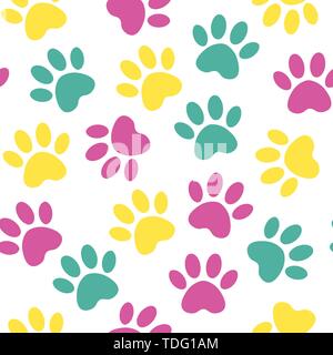 Hintergrund mit Schattenrissen von Katze oder Hund Platzbedarf. rot Vektor-illustration animal paw-Pattern. Pfotenabdruck nahtlos. Stock Vektor