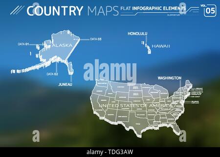 Vereinigte Staaten von Amerika, Alaska und Hawaii Vektorkarten Stock Vektor