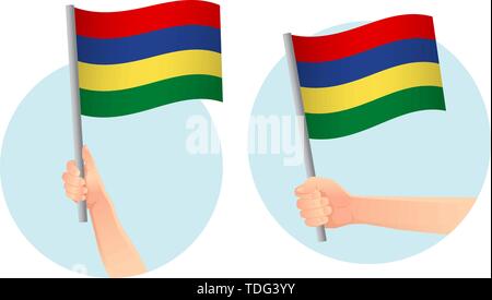 Mauritius Fahne in der Hand. Patriotischen Hintergrund. Flagge von Mauritius Vector Illustration Stock Vektor