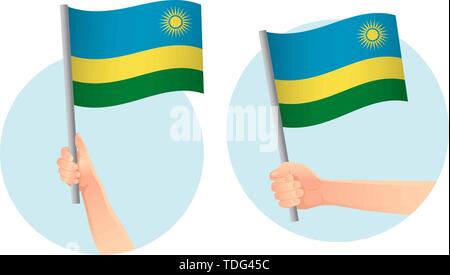 Ruanda Flagge in der Hand. Patriotischen Hintergrund. Nationalflagge von Ruanda Vector Illustration Stock Vektor