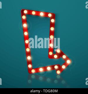 Retro Banner mit leuchtenden Lichter. Vintage Anzeigentafel oder helle Repräsentant mit Reflexion. Leuchtende Pfeil Banner anmelden. Vector Illustration Stock Vektor