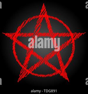 Pentagramm Blut rot runic Bann Kreis. Satanische Zeichen, Magic casting Ring. Pentalpha, Pentangle, Abbildung Stock Vektor