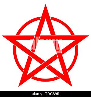 Pentagramm Blut rot runic Bann Kreis. Satanische Zeichen, Magic casting Ring. Pentalpha, Pentangle, Abbildung Stock Vektor