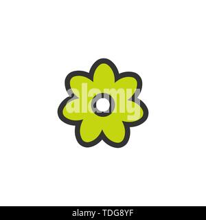 Umrisse flachbild Symbol der Blume mit grünen Blüten und schwarzer Outline. Kontur von Bloom. Stock Vektor