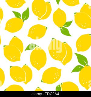 Nahtlose citrus Muster mit gelben Zitronen auf weißem Hintergrund. Vector Illustration. Stock Vektor