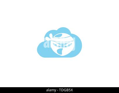 Ninja Kopf mit Verärgerten Gesicht design Illustration in einer Wolke Symbol Stock Vektor