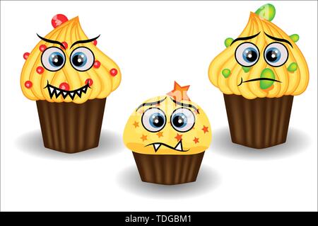 Süß und bunt kawaii Stil muffin emoticons Sammlung unterschiedliche Emotionen, Gefühle zum Ausdruck zu bringen. Stock Vektor