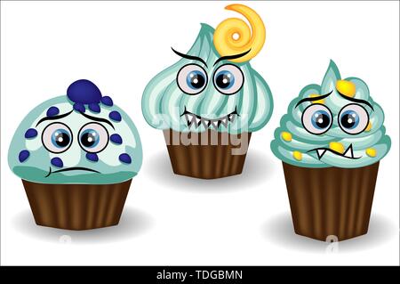 Süß und bunt kawaii Stil muffin emoticons Sammlung unterschiedliche Emotionen, Gefühle zum Ausdruck zu bringen. Stock Vektor