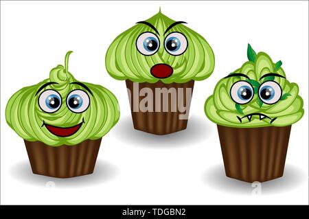 Süß und bunt kawaii Stil muffin emoticons Sammlung unterschiedliche Emotionen, Gefühle zum Ausdruck zu bringen. Stock Vektor