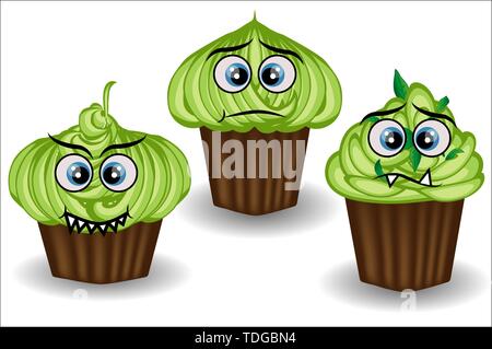 Süß und bunt kawaii Stil muffin emoticons Sammlung unterschiedliche Emotionen, Gefühle zum Ausdruck zu bringen. Stock Vektor