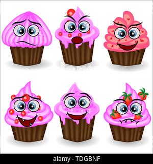 Süß und bunt kawaii Stil muffin emoticons Sammlung unterschiedliche Emotionen, Gefühle zum Ausdruck zu bringen. Stock Vektor