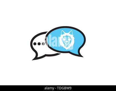 Wolf Kopf und Gesicht nach vorn in einen Chat Symbol für Logo vektor design Stock Vektor