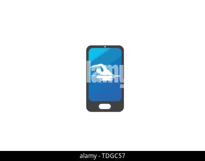 Schwimmen Sportler im Pool Triathlon für Logo Design Illustration in einem Smartphone Symbol Stock Vektor