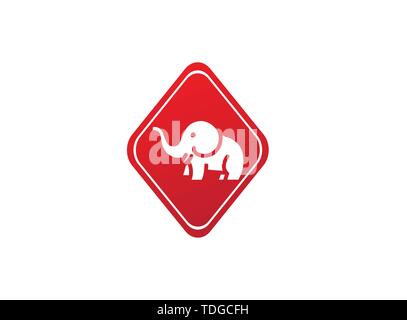 Süße Elefant mit Schlauch und Hörner logo vektor design in der Form Stock Vektor