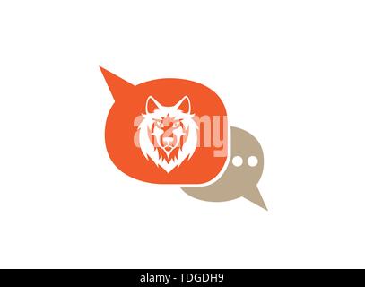 Wolf Kopf und Gesicht nach vorn in einen Chat Symbol für Logo vektor design Stock Vektor