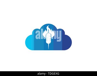 Döner Kebab, Türkische Fleisch essen, Grill im Feuer Grill für Logo Design Illustration, bbq in einer Cloud Symbol Stock Vektor