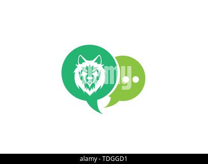 Wolf Kopf und Gesicht nach vorn in einen Chat Symbol für Logo vektor design Stock Vektor