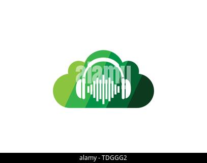 Kopfhörer mit Musik Beats, Headset Logo Design Illustration in einer Wolke Symbol Stock Vektor