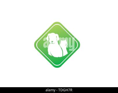 Neben Hund Katze ein freundliches Haustier Familie Logo Design Illustration in einem Rhombus Symbol Stock Vektor