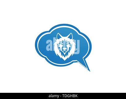 Wolf Kopf und Gesicht nach vorn in einen Chat Symbol für Logo Design Stock Vektor