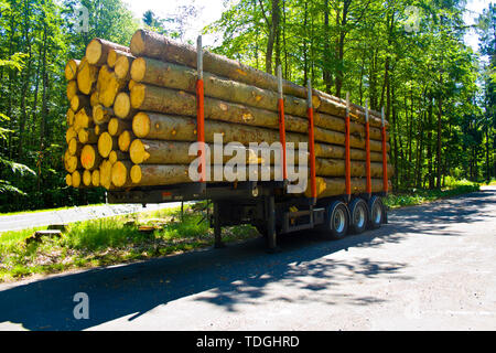 Voll LKW-Anhänger mit Holzpaletten ohne Lkw auf einem Parkplatz geladen Stockfoto