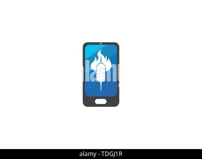 Döner Kebab, Türkische Fleisch essen, Grill im Feuer Grill für Logo Design Illustration, bbq in einem Smartphone Symbol Stock Vektor