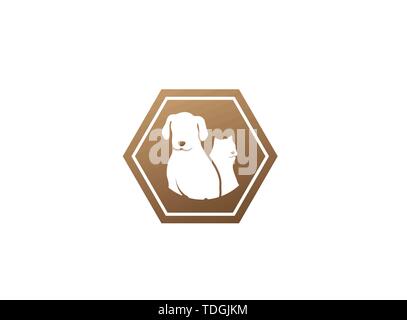 Neben Hund Katze ein freundliches Haustier Familie Logo Design Illustration in einem Symbol Stock Vektor