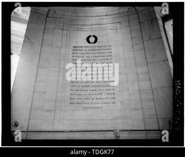 Northwest Panel in der bildhauerkunst Kammer. 14. April 1992. - Jefferson Memorial, East Potomac Park, Washington, District of Columbia, DC Stockfoto