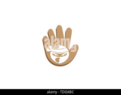 Ninja Kopf mit Verärgerten Gesicht design Illustration in einer Hand Symbol Stock Vektor