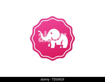 Süße Elefant mit Schlauch und Hörner Logo Design in der Form Stock Vektor